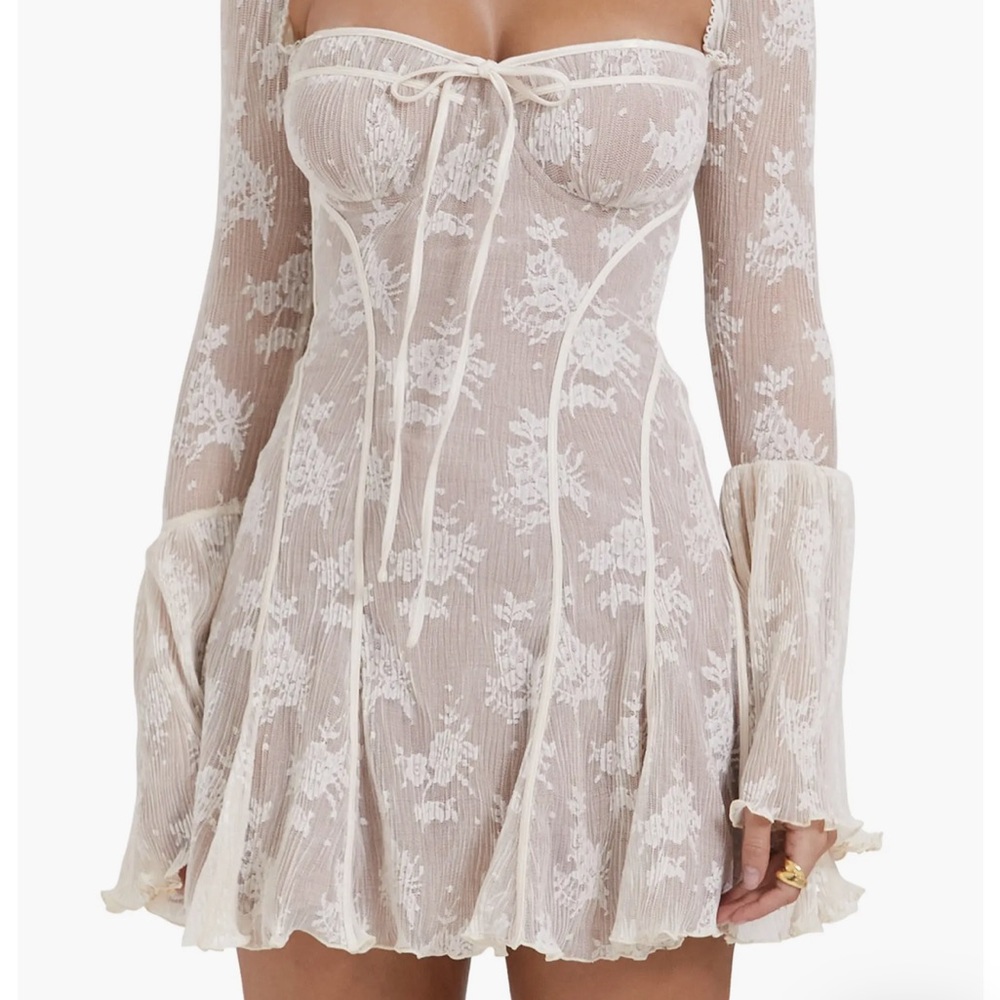 House of CB Ivory Lace Long Sleeve Babydoll Dress
